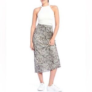 Free People‎ Animal Print Midi Skirt Size 6 Black Cream Women’s High Rise